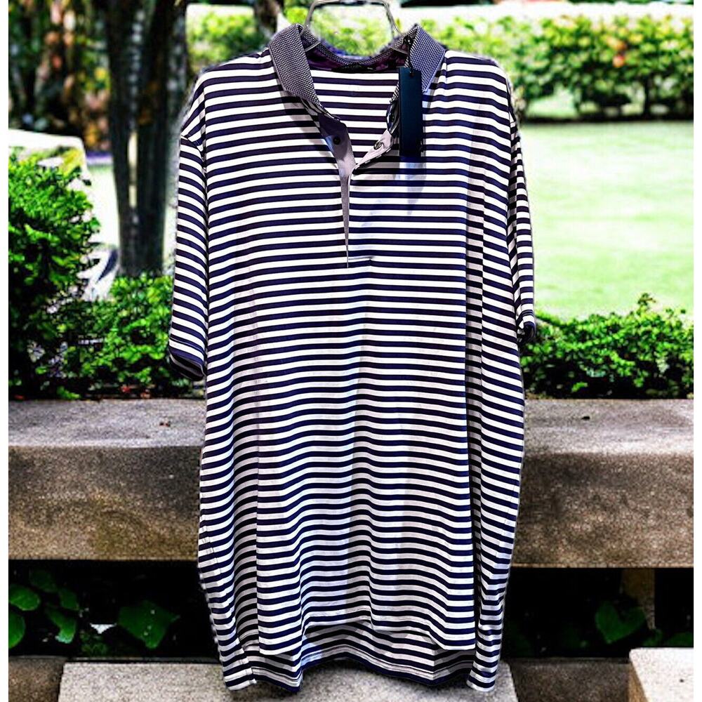 NEW Greyson Allegheny Polo Mens XXL Arctic Stripe NWT Golf Performance Shirt 2XL